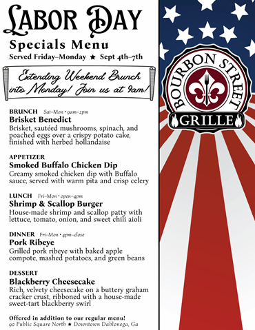 Labor Day Weekend Specials at Bourbon Street Grille